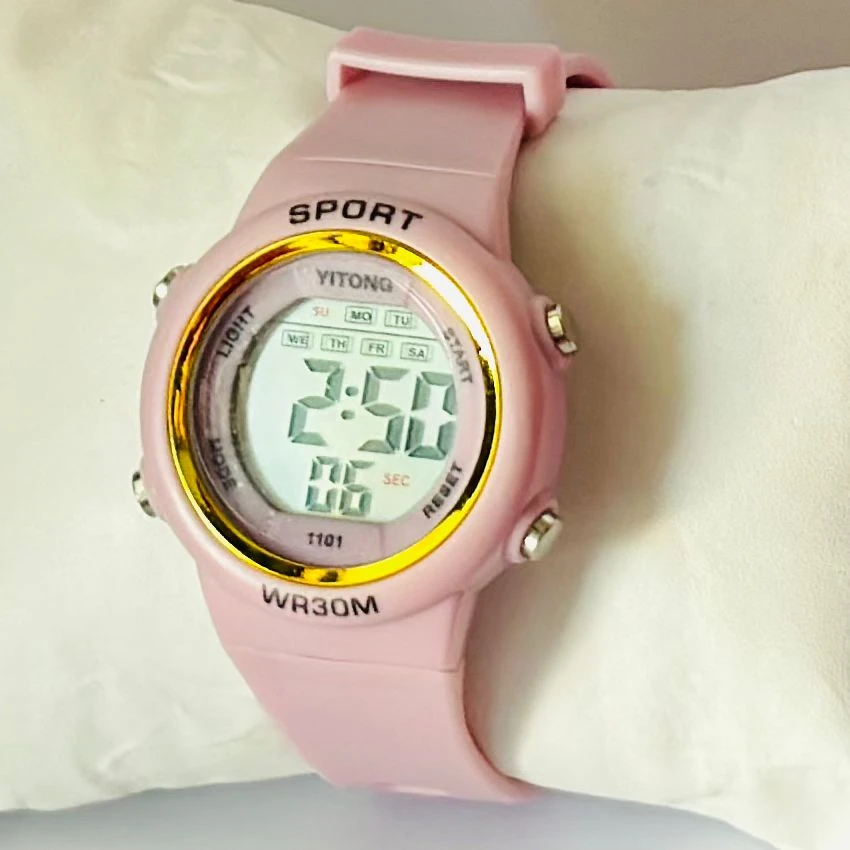 pink Yitong digital sports watch with a silicone strap.
