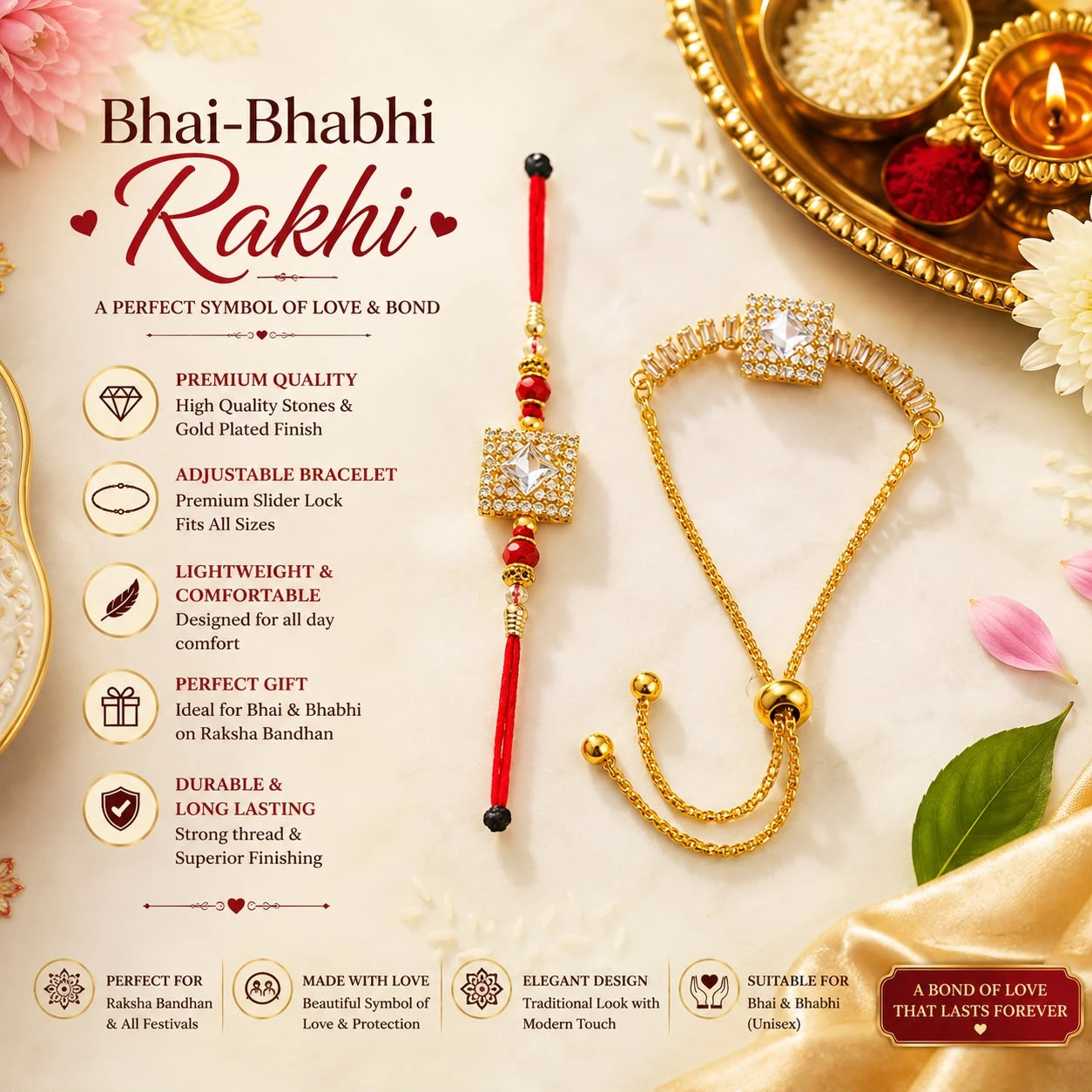 Fancy Rakhi with Bracelet Combo Set