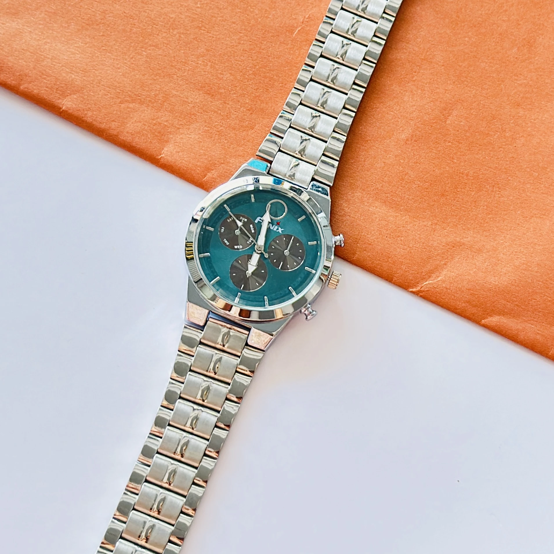 Time Track Men's Brass Silver Wrist Watch