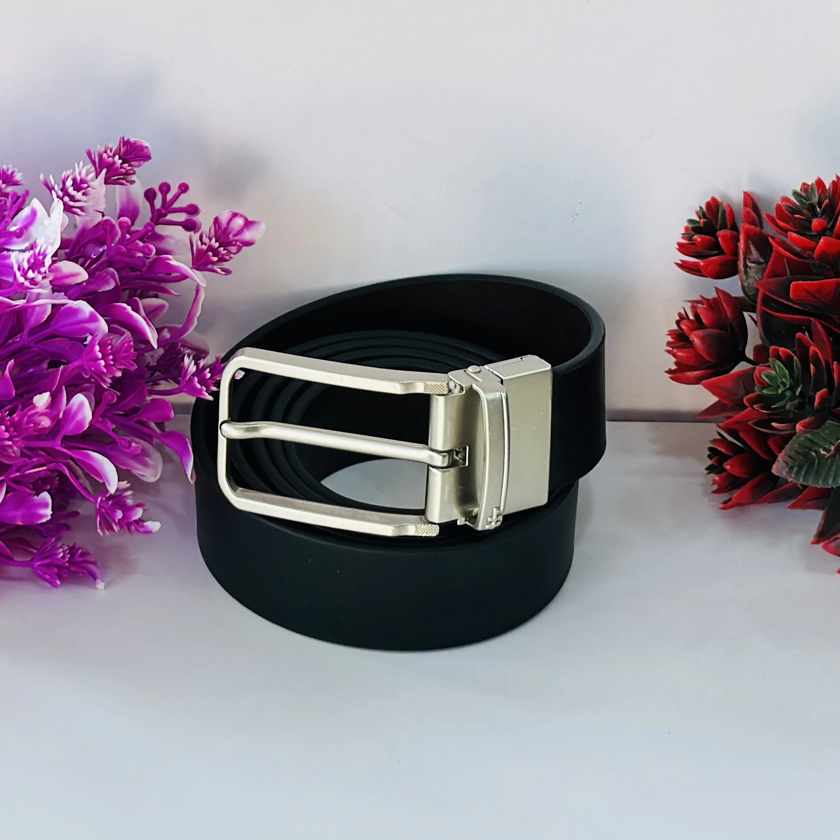 Men Casual Black Genuine Leather Belt