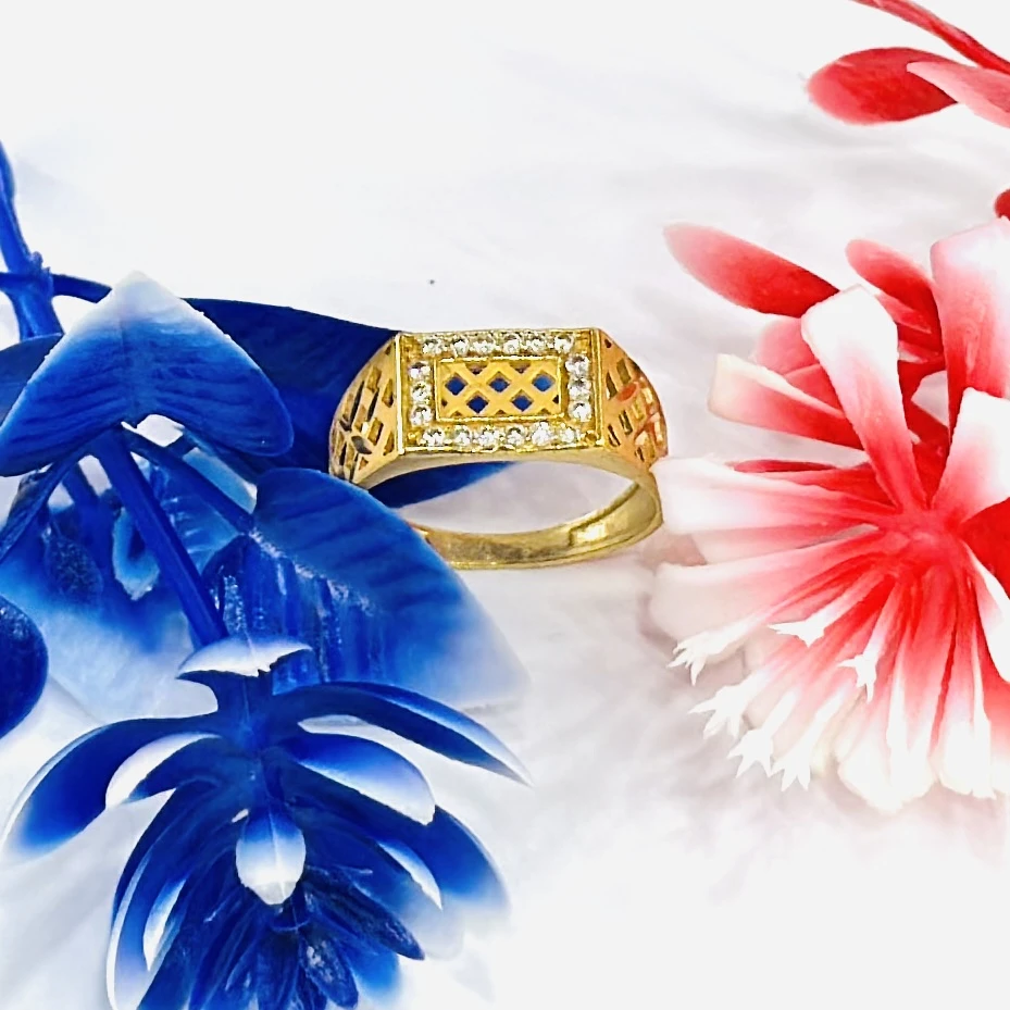 gold-plated men's finger ring with AD (American Diamond) stones, likely made of brass