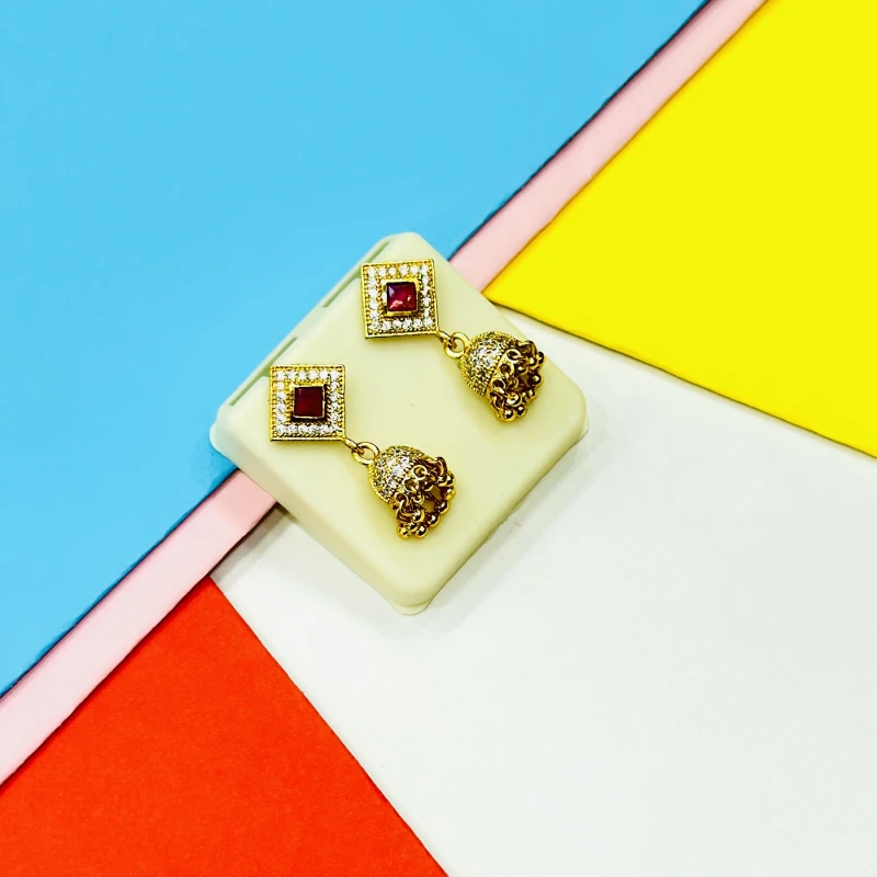 Gold plated brass jhumka earrings