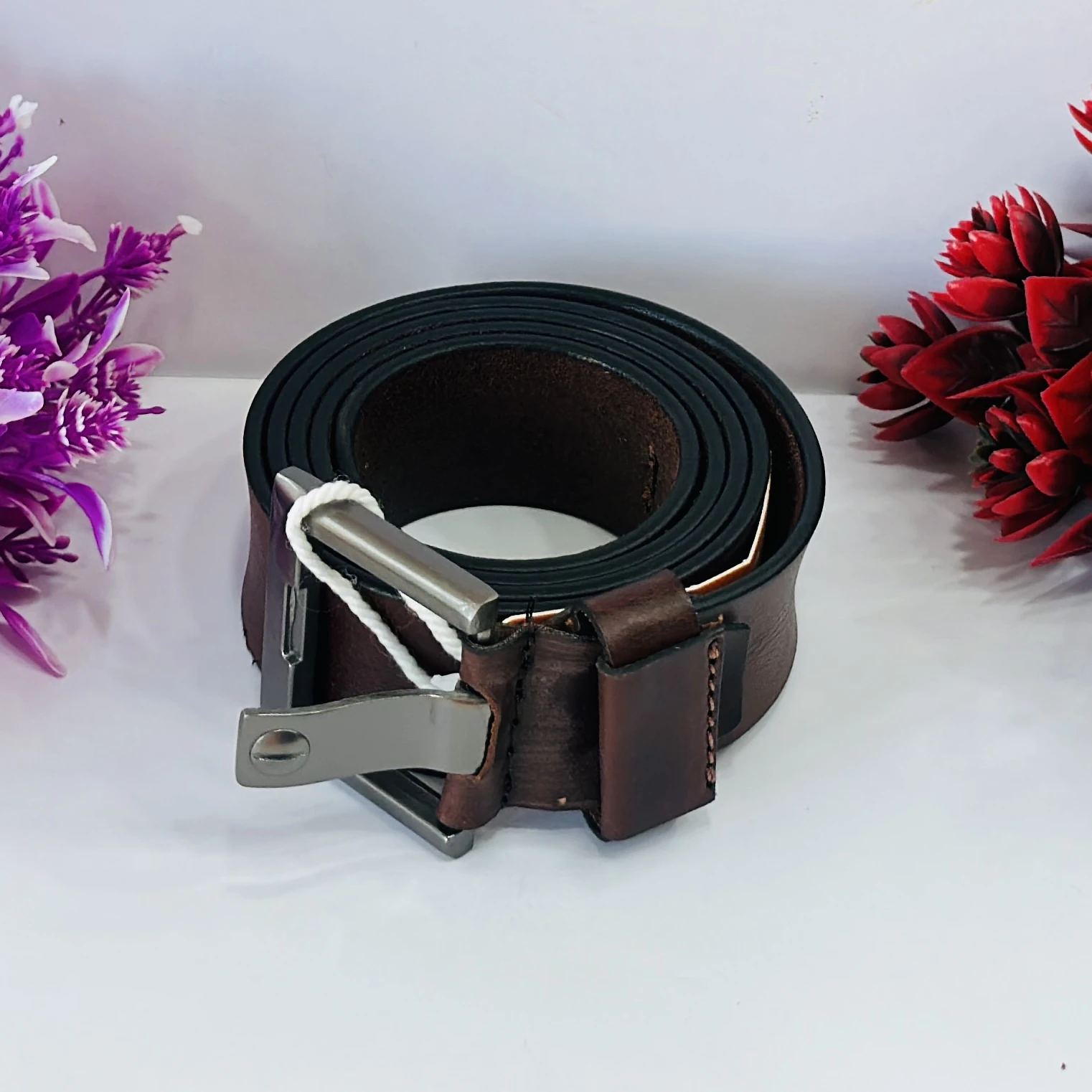 Brown genuine leather formal and casual belt