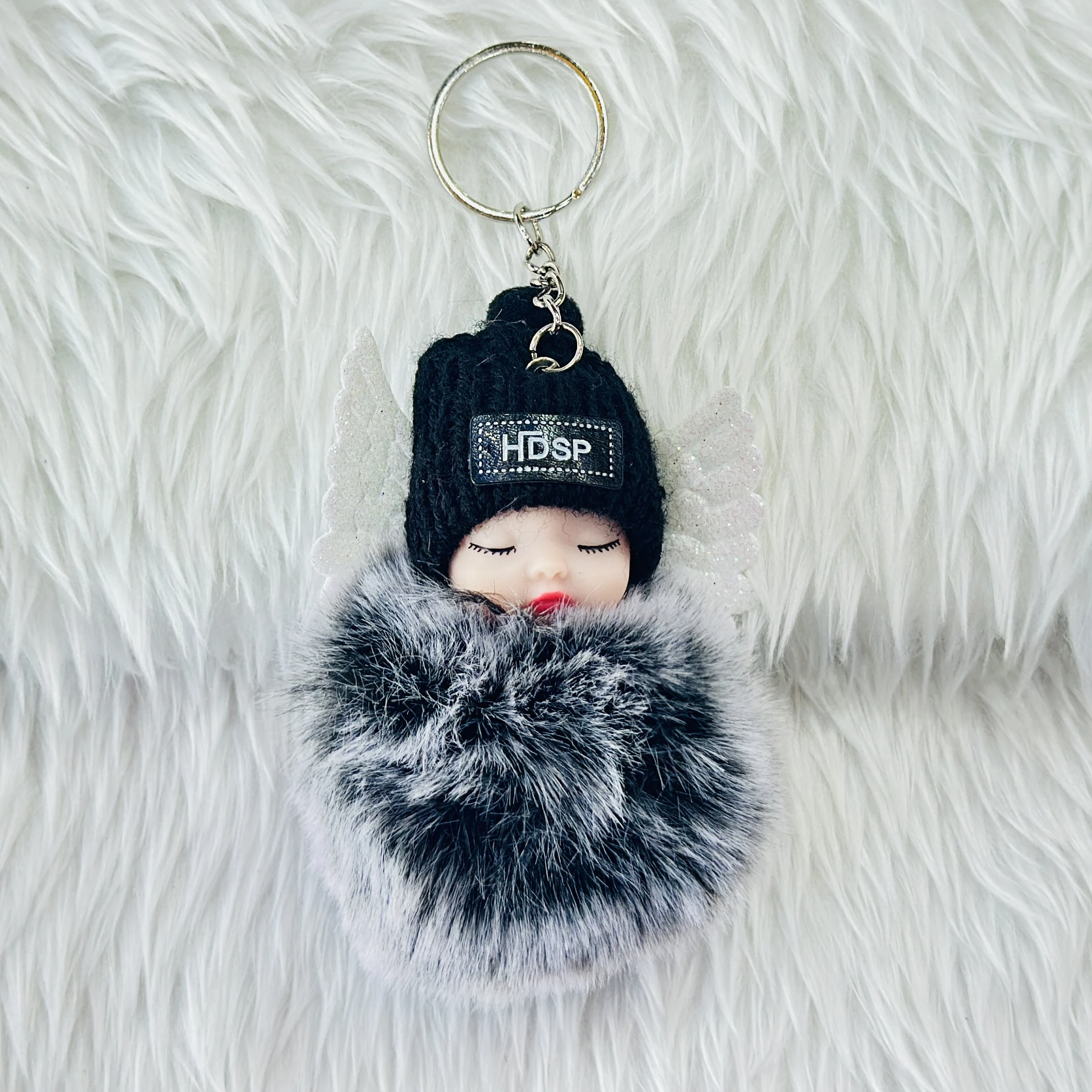 Sleeping Angel Baby Pom Pom Keychain