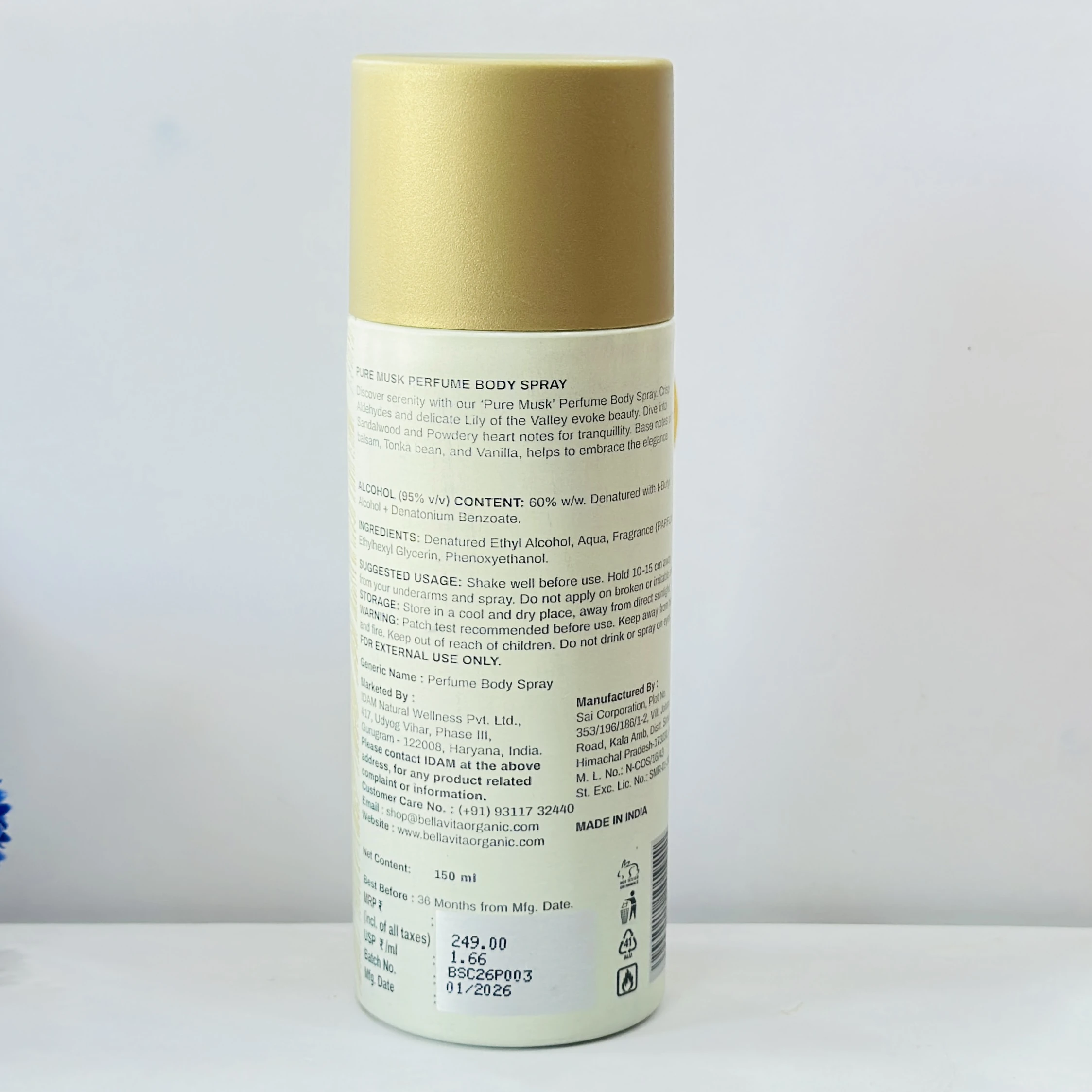 BELLAVITA® Pure Musk Perfume Body Spray from the Luxury Collection.