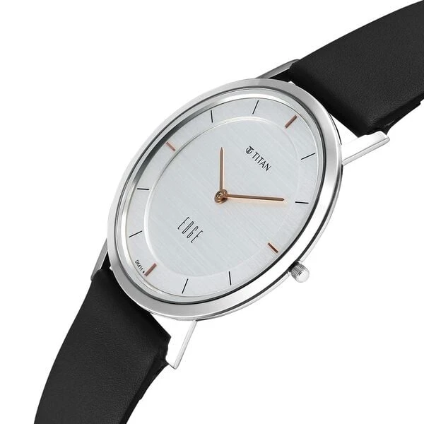 Quartz Analog Silver Dial Navy Blue Leather Strap Watch For Men - NT1595SL06