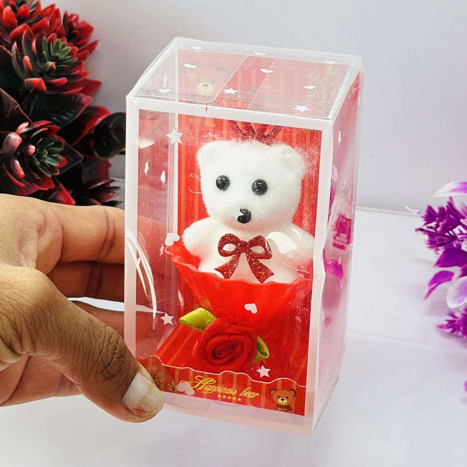 White plush teddy bear gift set