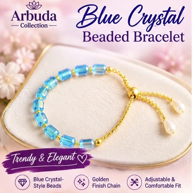 Blue Crystal Beaded Adjustable Bracelet