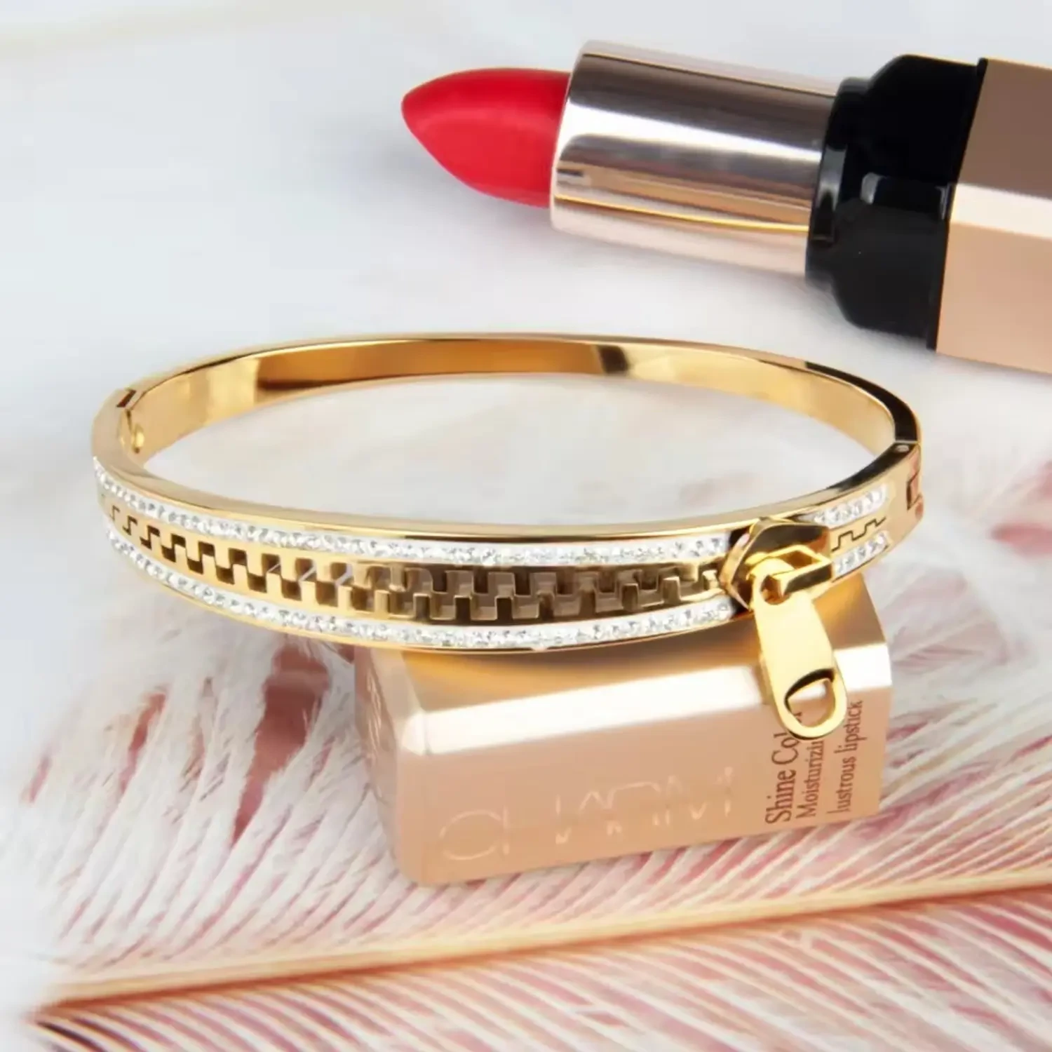 stainless steel gold-plated zipper bangle