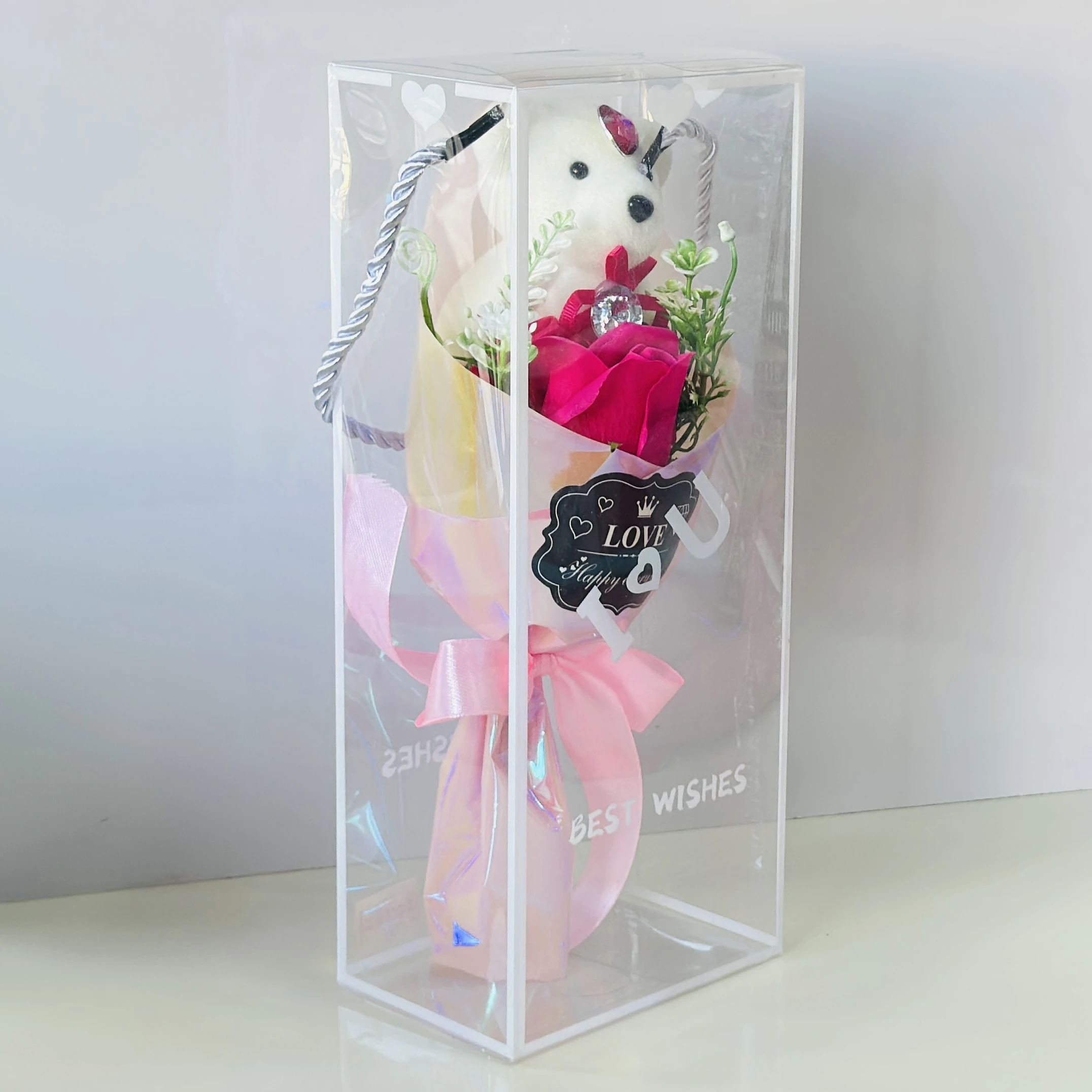 Rose love with cute bear and gift box