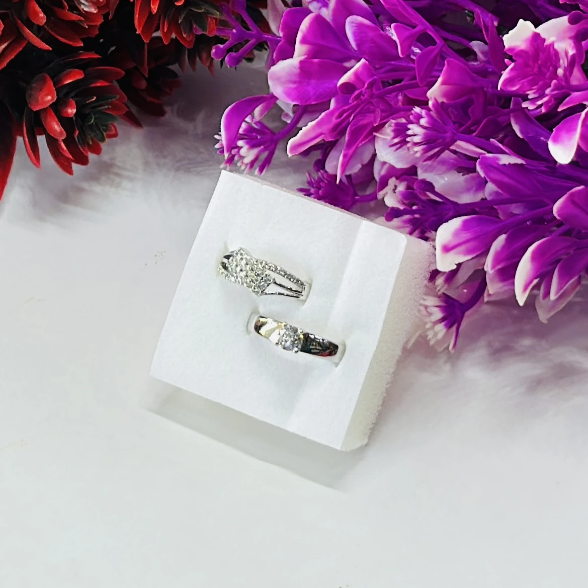 Silver Plated Zirconia Studded Ring Set for Couples
