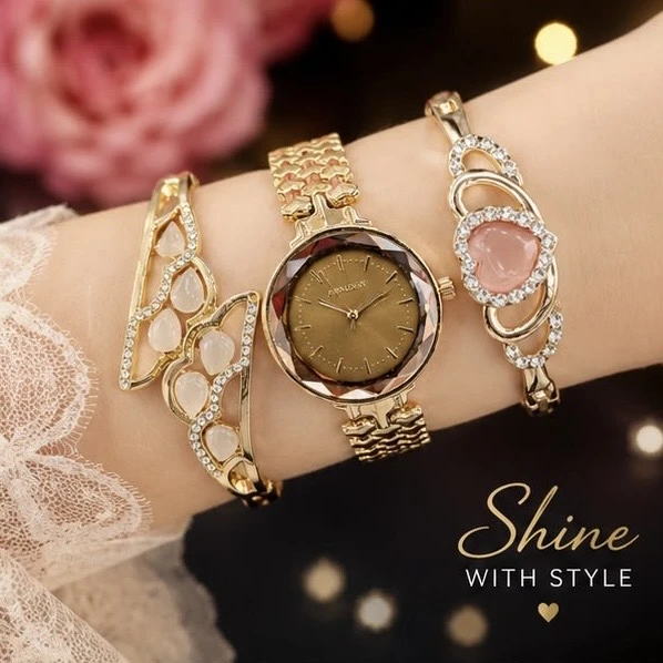 Ladies Analog Watch & Bracelet Combo