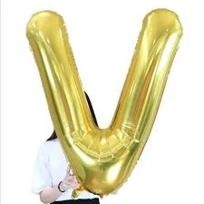 Gold foil letter "V” balloons