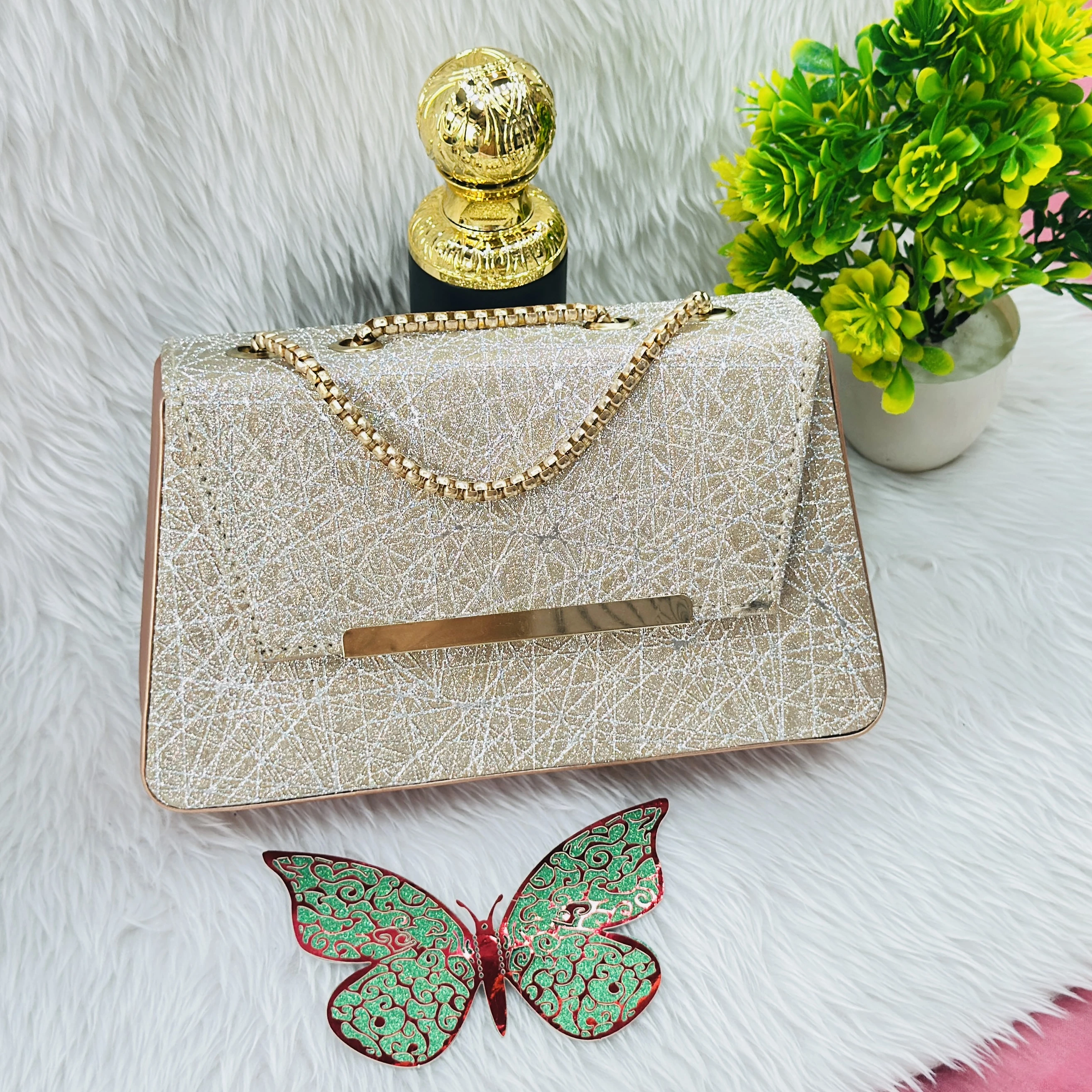 Gold glitter evening clutch or sling bag