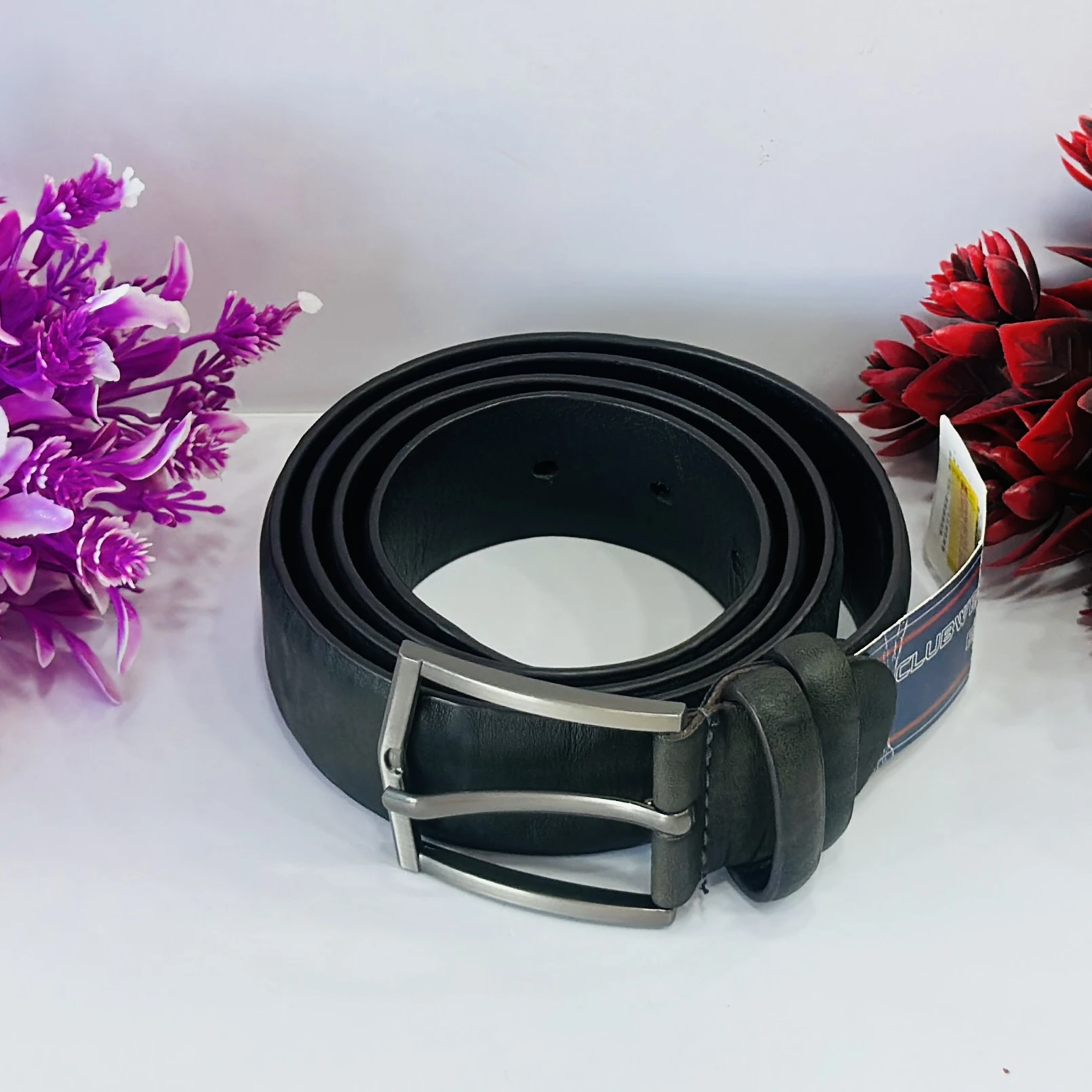 Black genuine leather formal men's belt