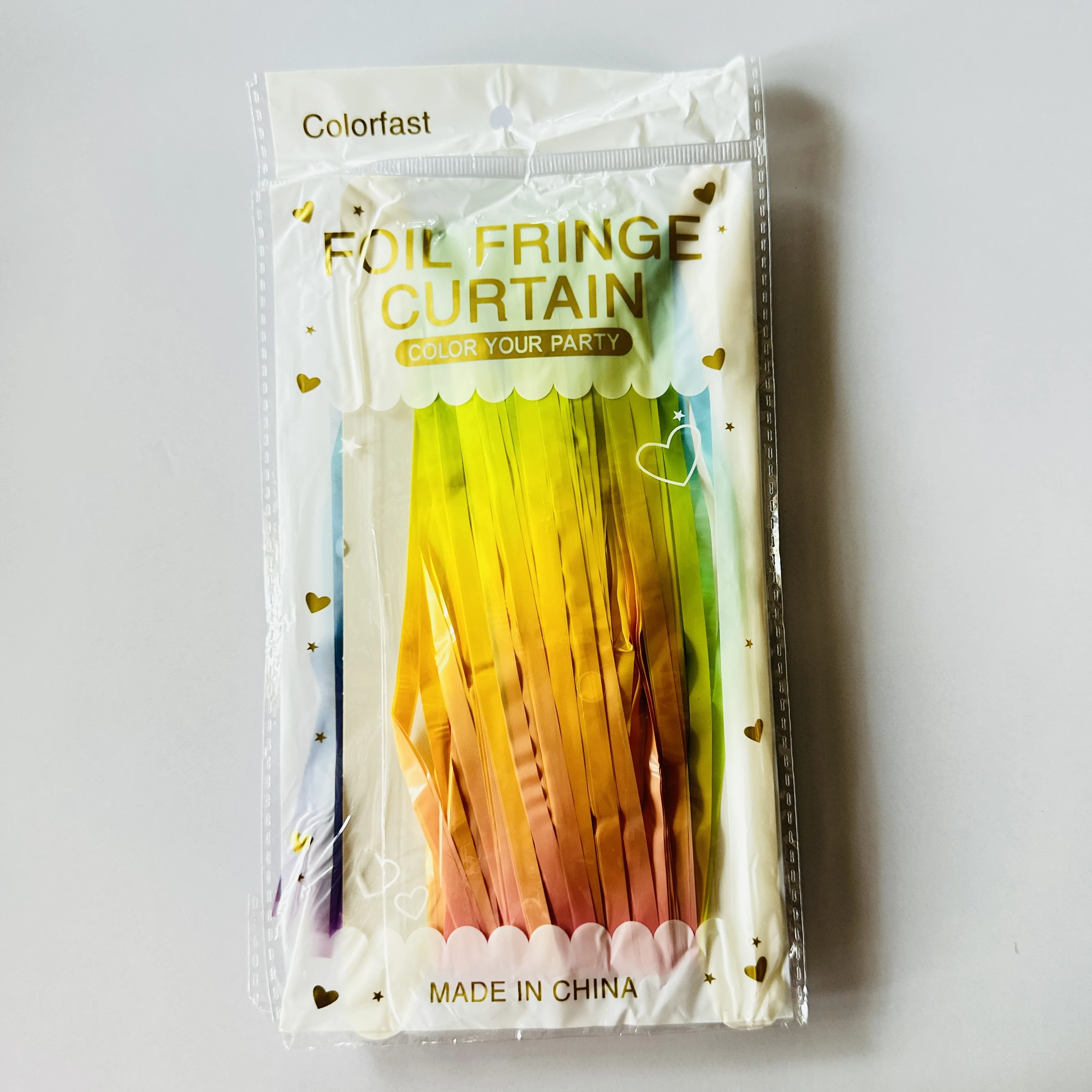 Colorfast brand rainbow gradient metallic foil fringe curtain decoration