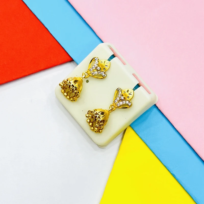 pair of ornate gold jhumka earrings