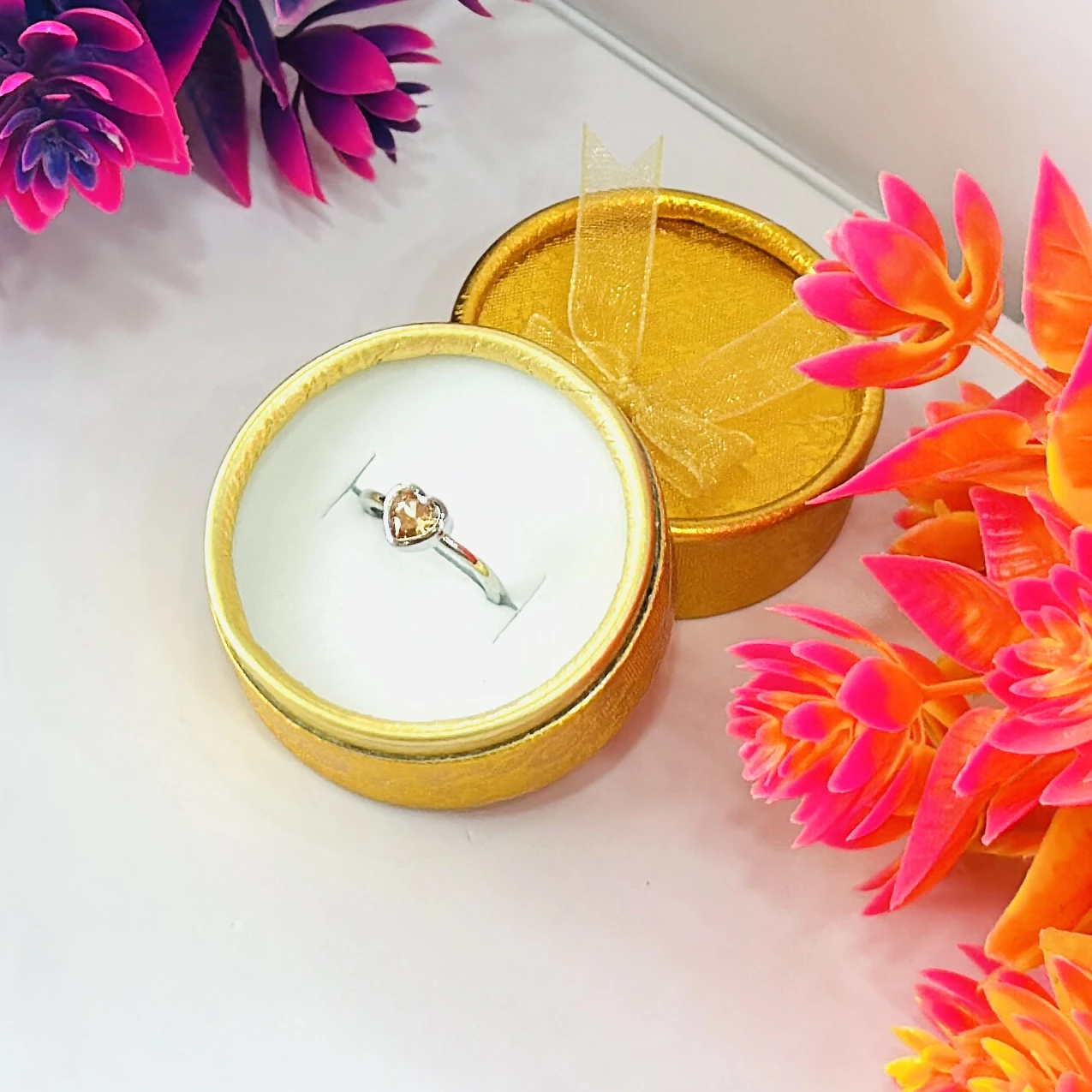 Heart shaped citrine ring set