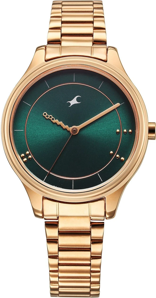 Fastrack Stunners Green Dial Rose Gold MetalStrap Analog Watch  - For Girls NT6296WM02