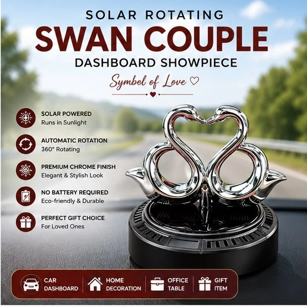 solar-powered swan couple showpiece