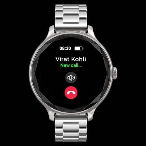 NoiseFit Grace Smartwatch in a Metal Silver finish, featuring a 1.1-inch AMOLED display