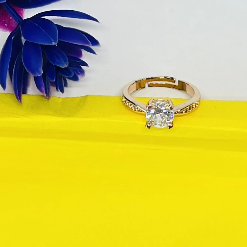 Rose gold-toned, adjustable solitaire ring