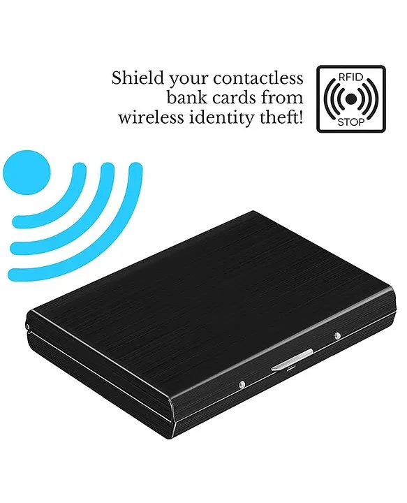 metal RFID-blocking credit card holder wallet.