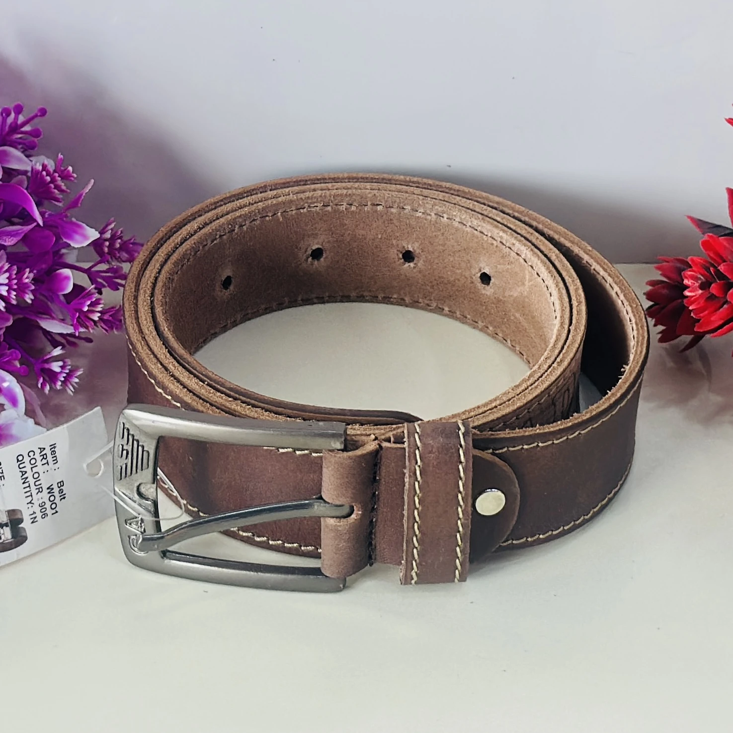 Brown genuine leather belt