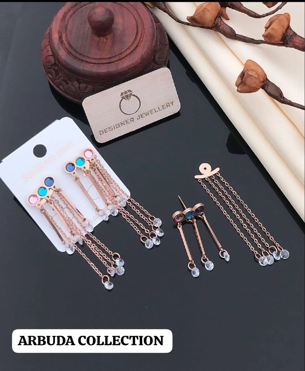 Gold plated chain drop earrings