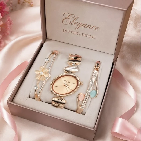 Ladies Analog Watch & Bracelet Combo
