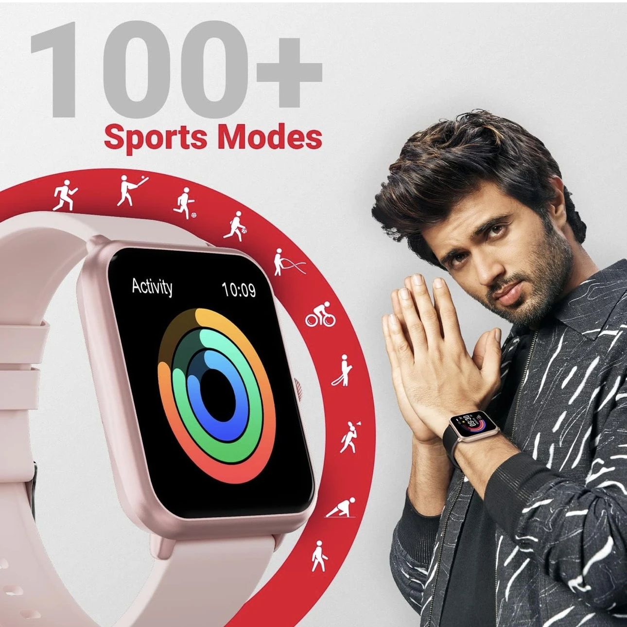 Fire-Boltt Ninja Call Pro Plus smartwatch in pink. Model No.BDE053