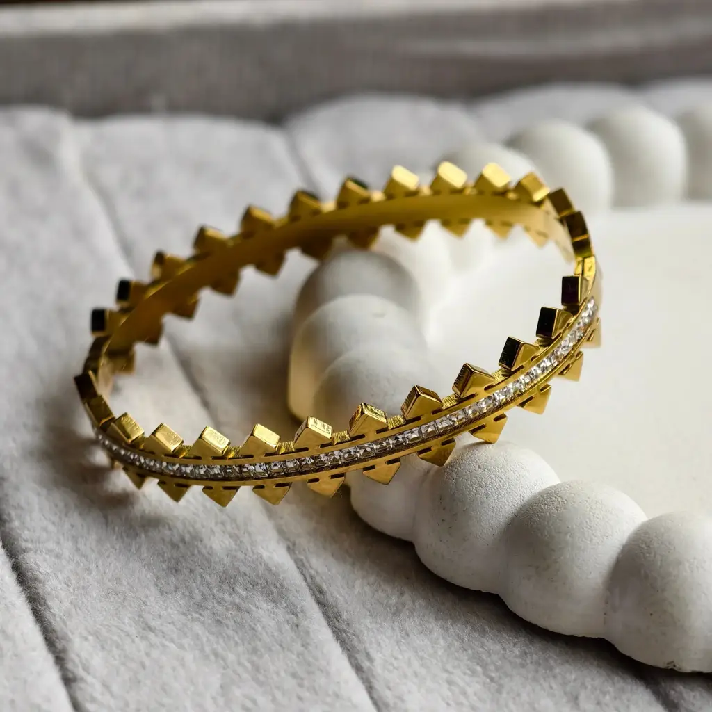 Crystal Gold Stainless Steel Bangle Bracelet