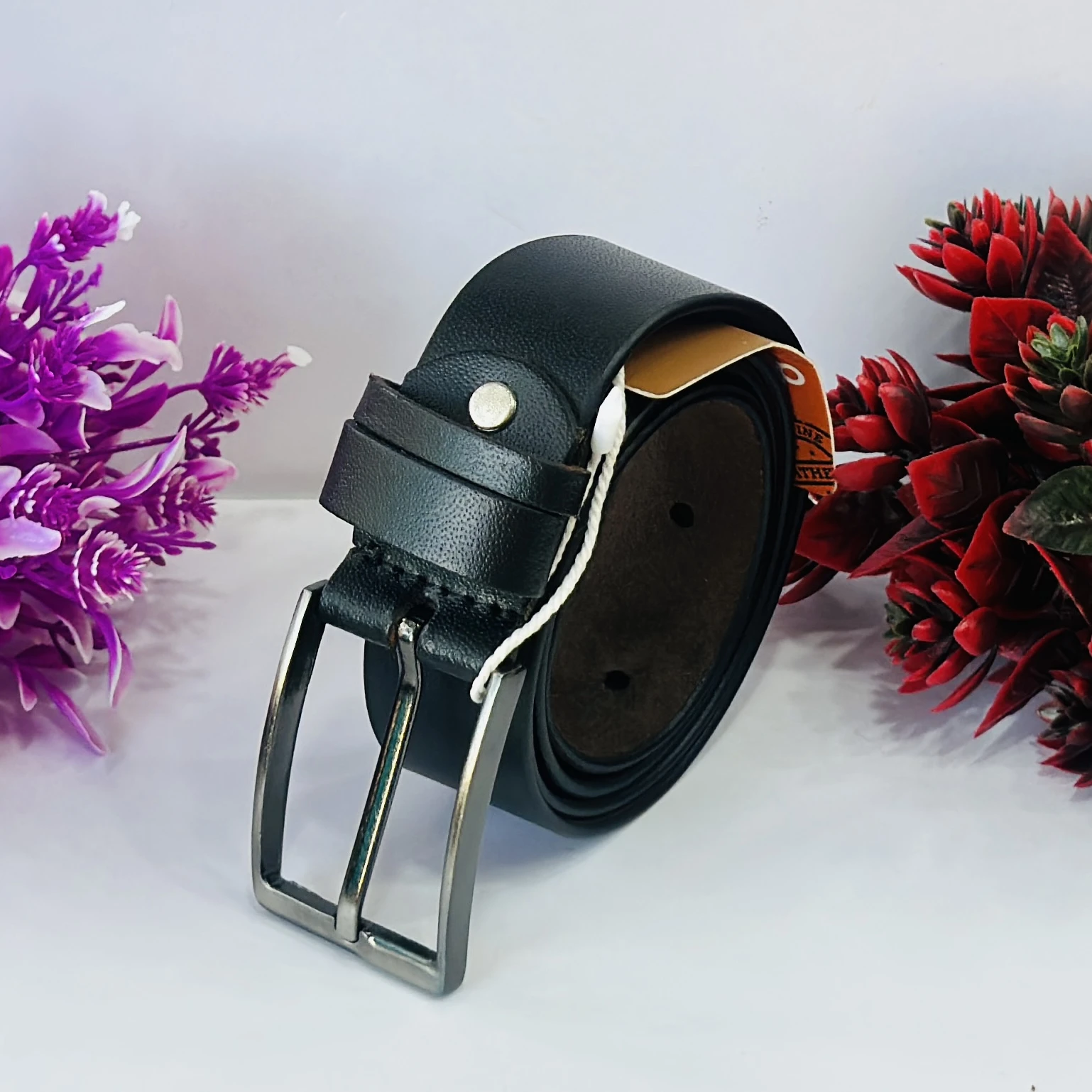 Black genuine leather men's belt