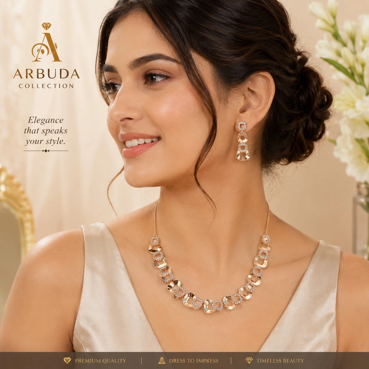 jewellery set consisting of a necklace and a pair of earrings.