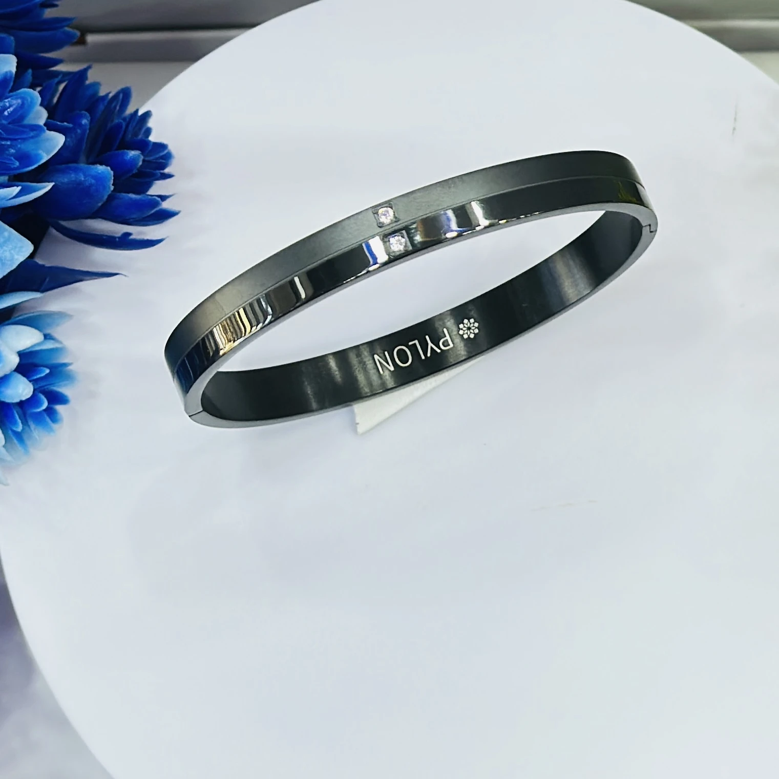 Black stainless steel bangle bracelet