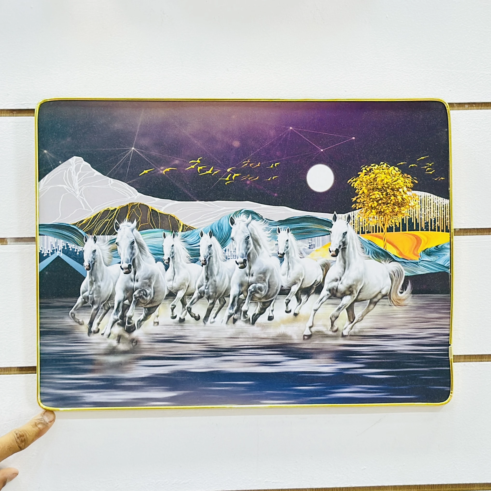 Shubh Sanket Vastu 7 Horse Running Textured Home Decorative Painting. …..:YB583B