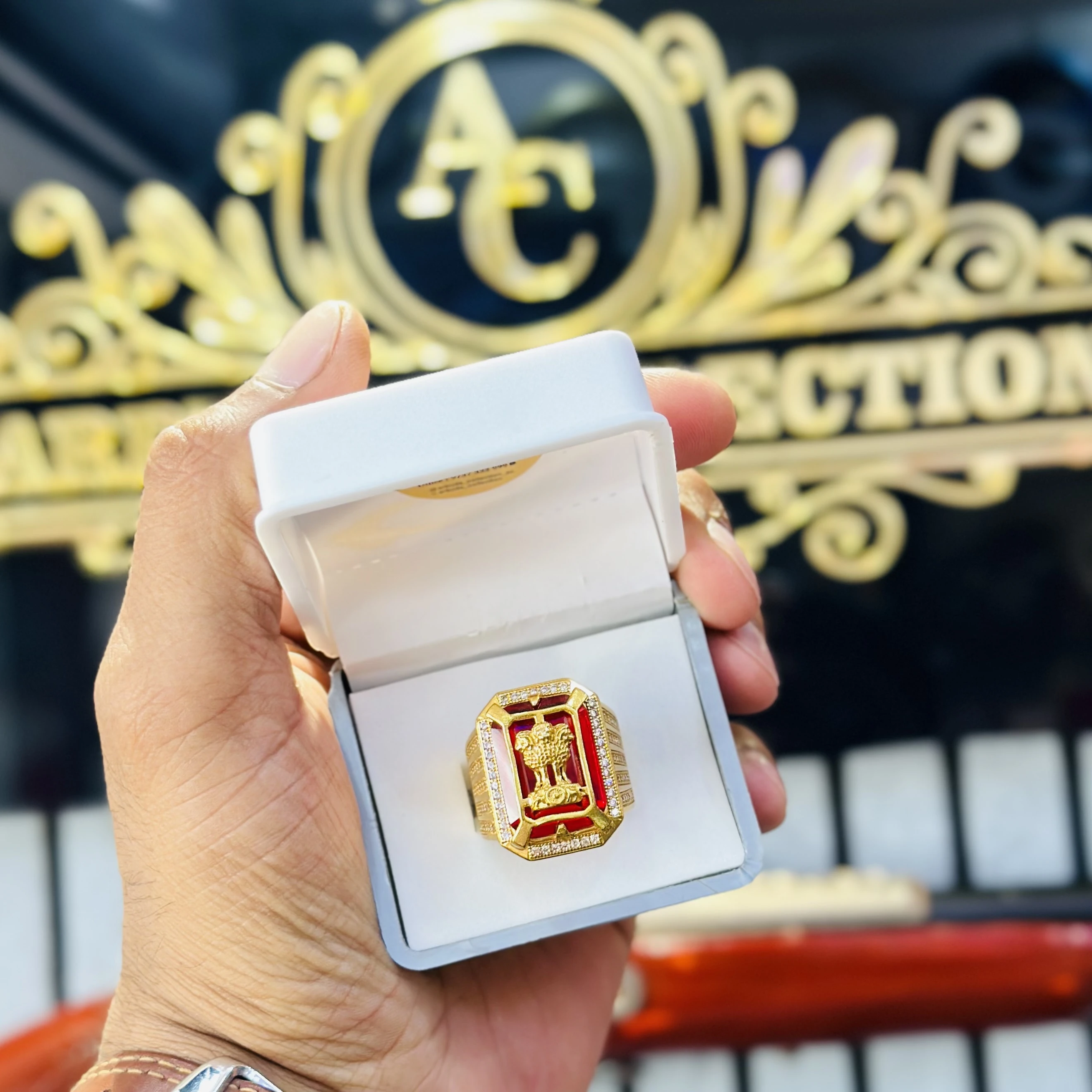 ashok stambh design gents Ring