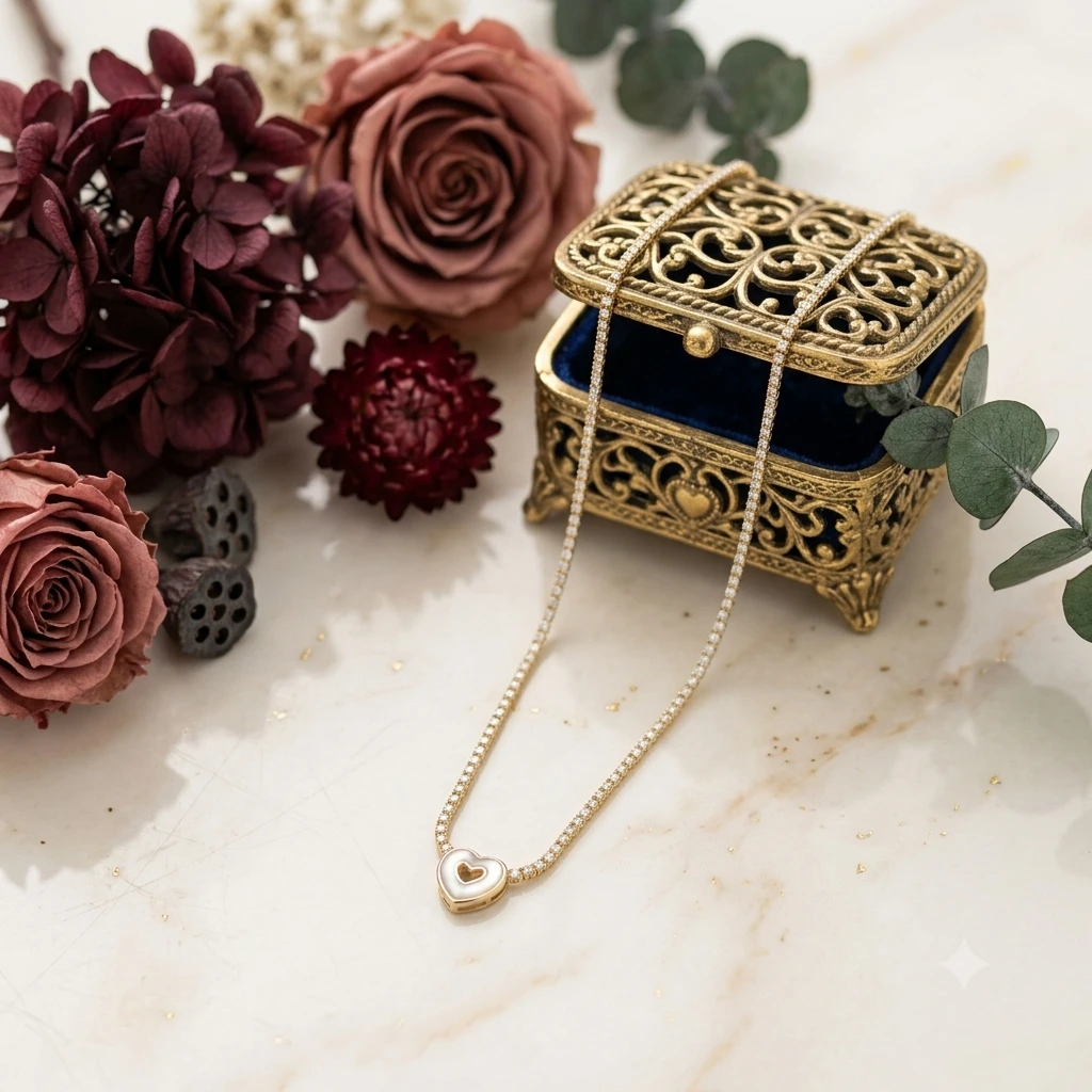 Yellow gold diamond heart necklace