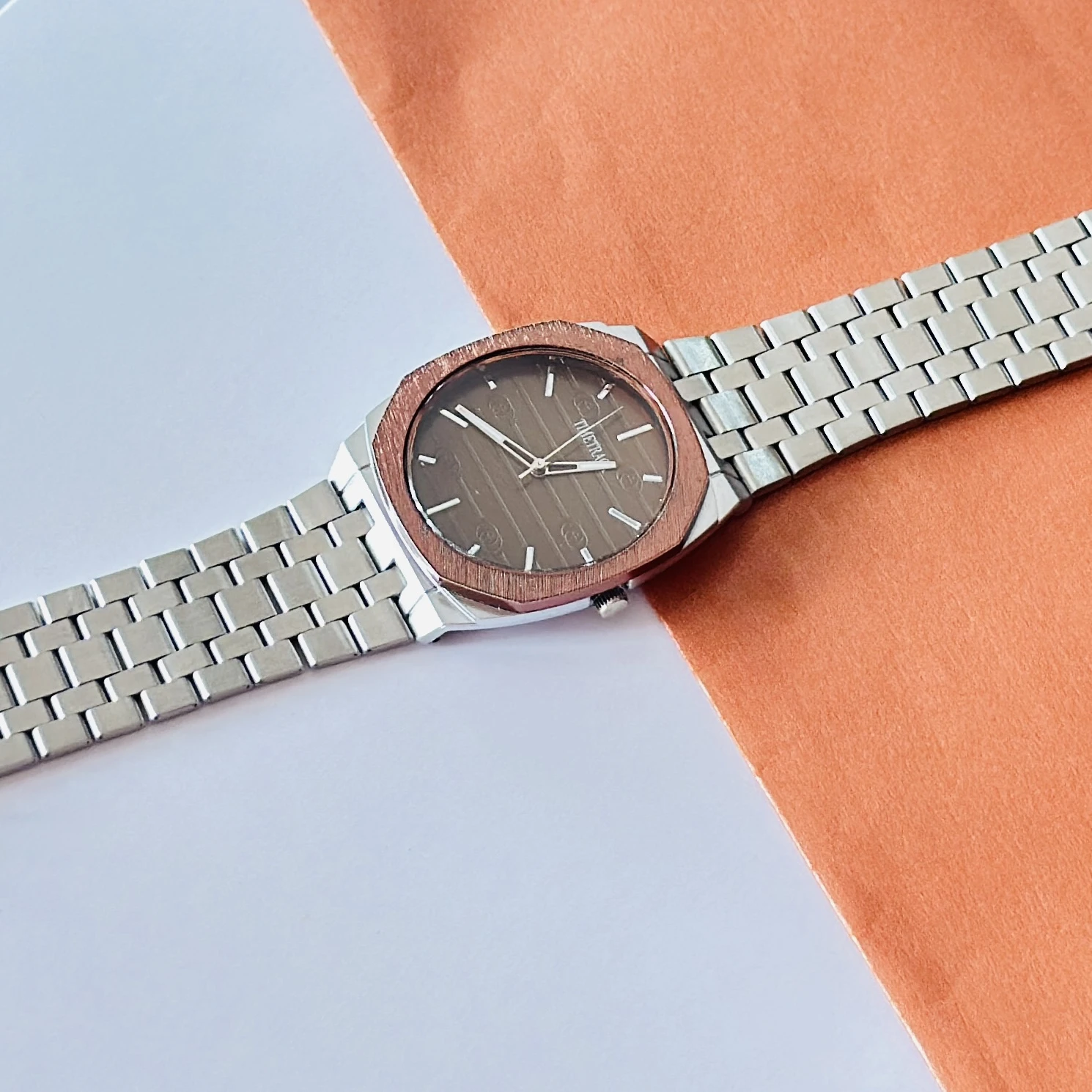 silver-toned stainless steel analogue watch