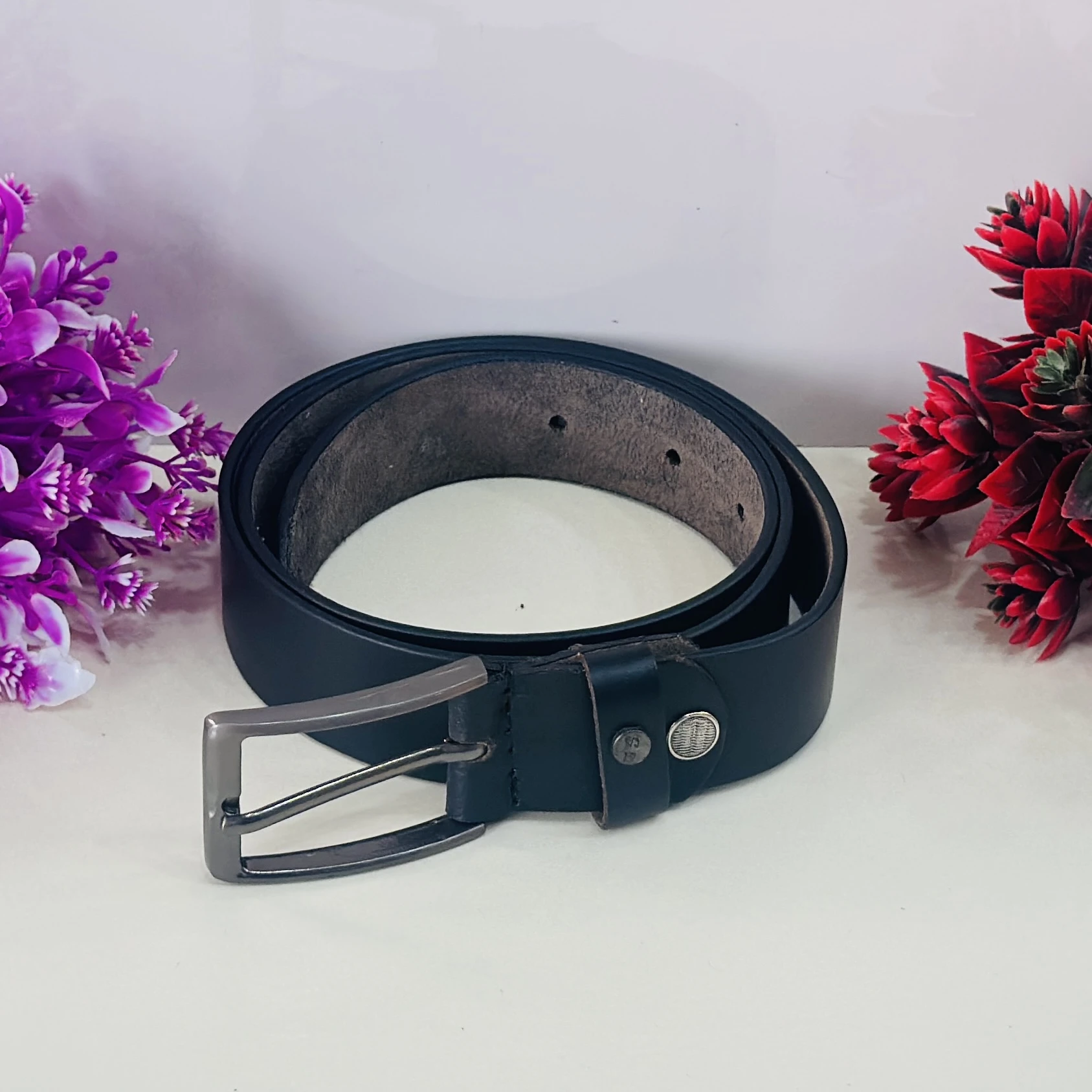 Black genuine leather belt