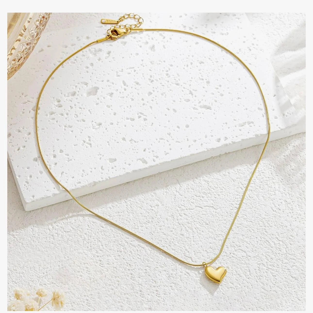 Gold plated anti-tarnish stainless steel heart pendant necklace by YC Jewelry.