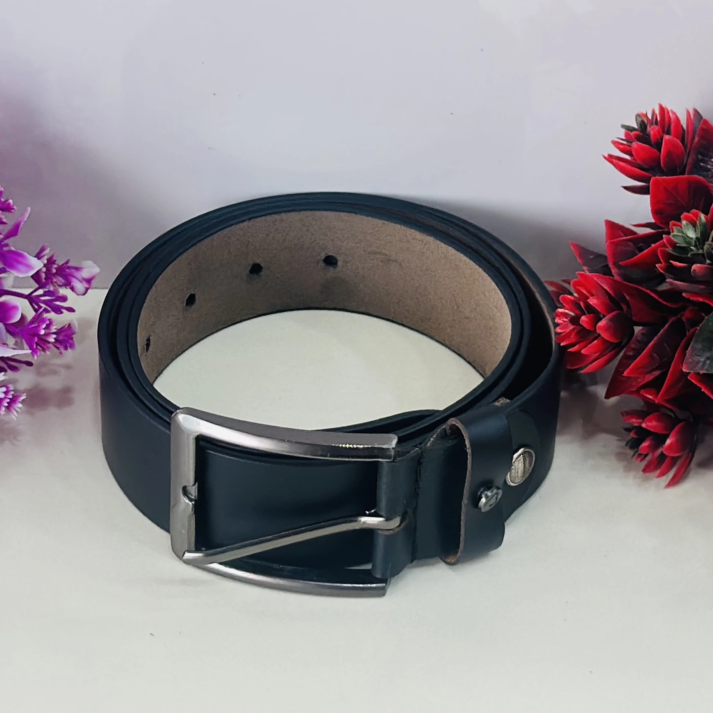 Black genuine leather belt