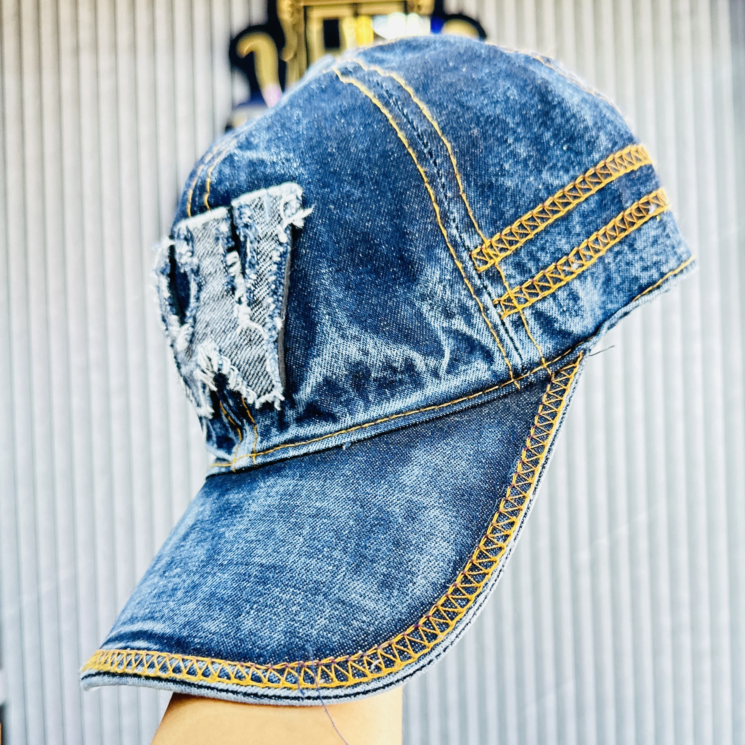 Blue denim baseball cap