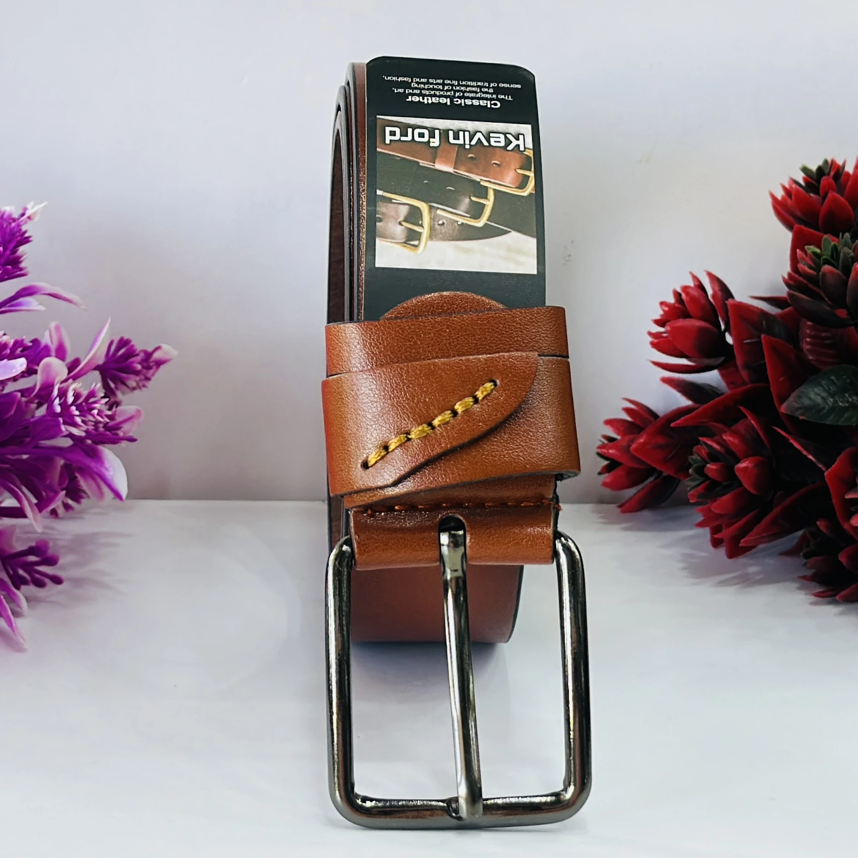 Brown leather men's belt