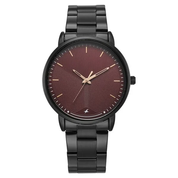Fastrack Stunners Quartz Analog Maroon Dial Brown Stainless Steel Strap Watch For Guys  MODEL NO.38159NM03