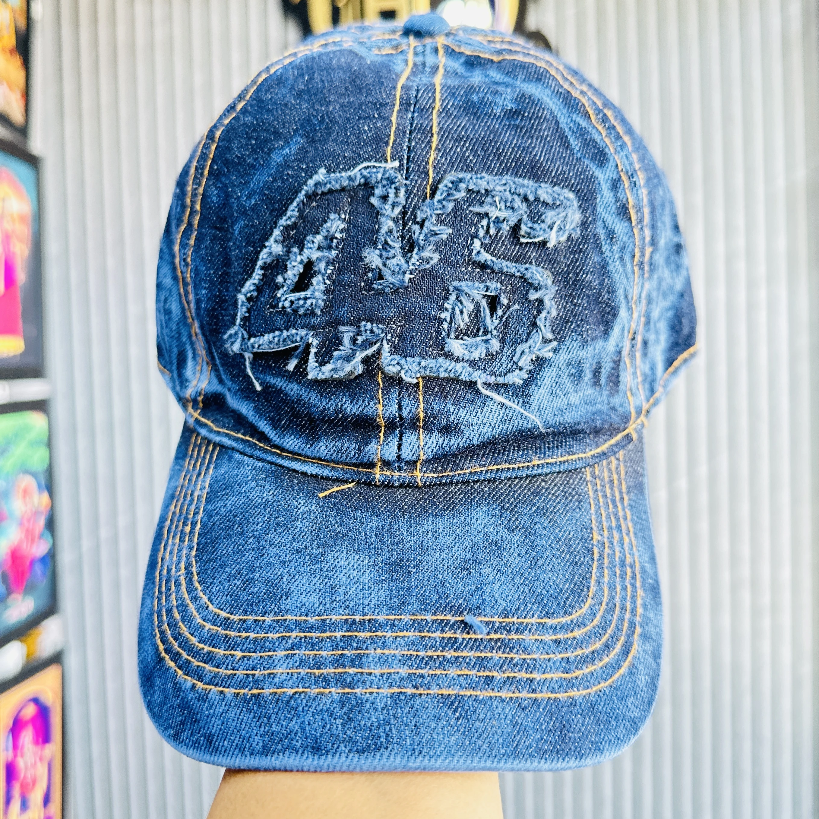 Blue denim baseball cap