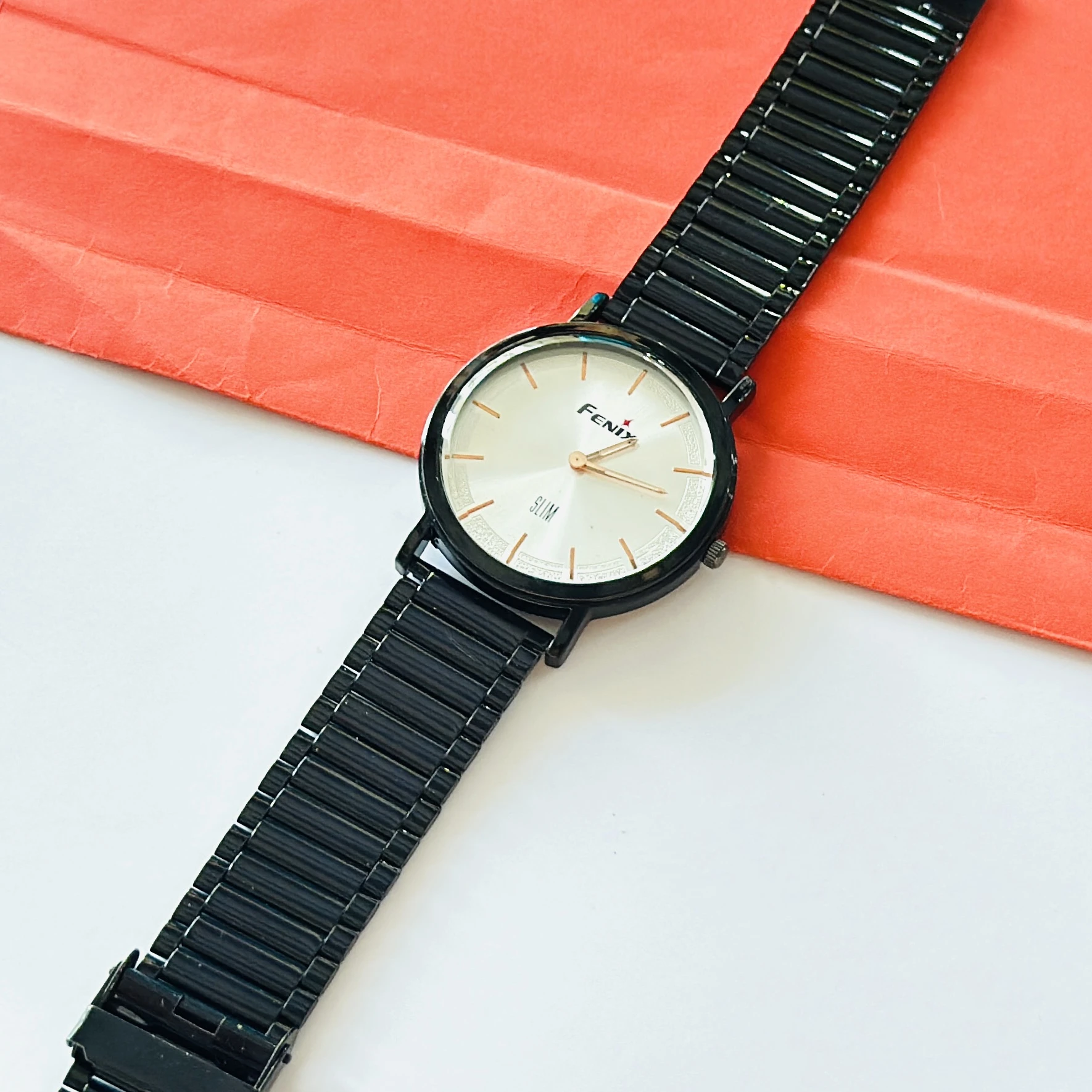 Black analog wristwatch
