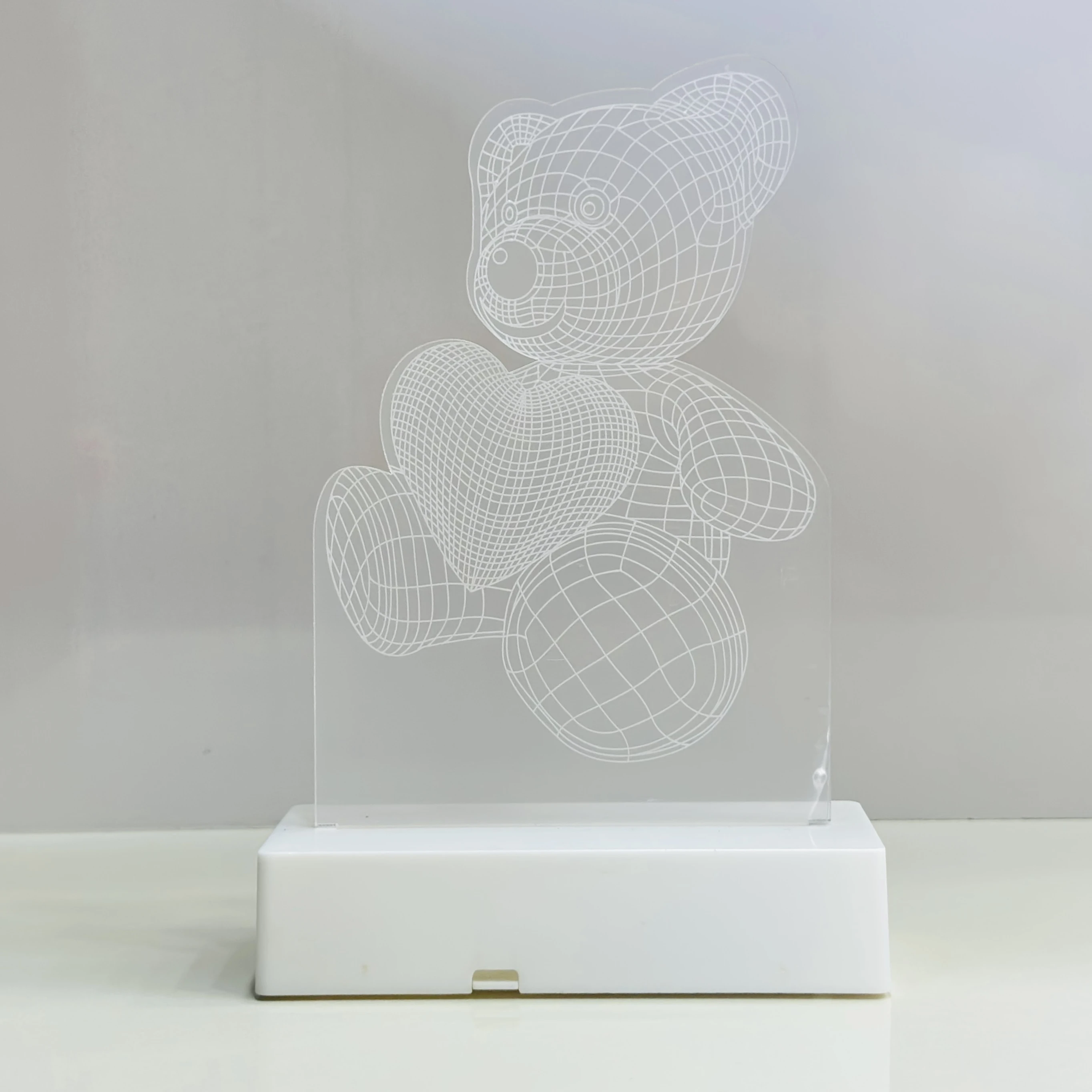 3D illusion LED night light with a teddy bear and heart design.(SKU-LRL754)