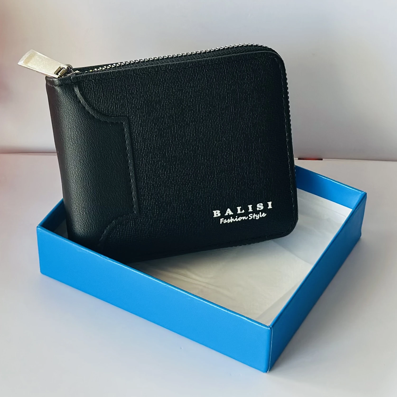 Black Balisi Fashion Style PU leather men's zip wallet.