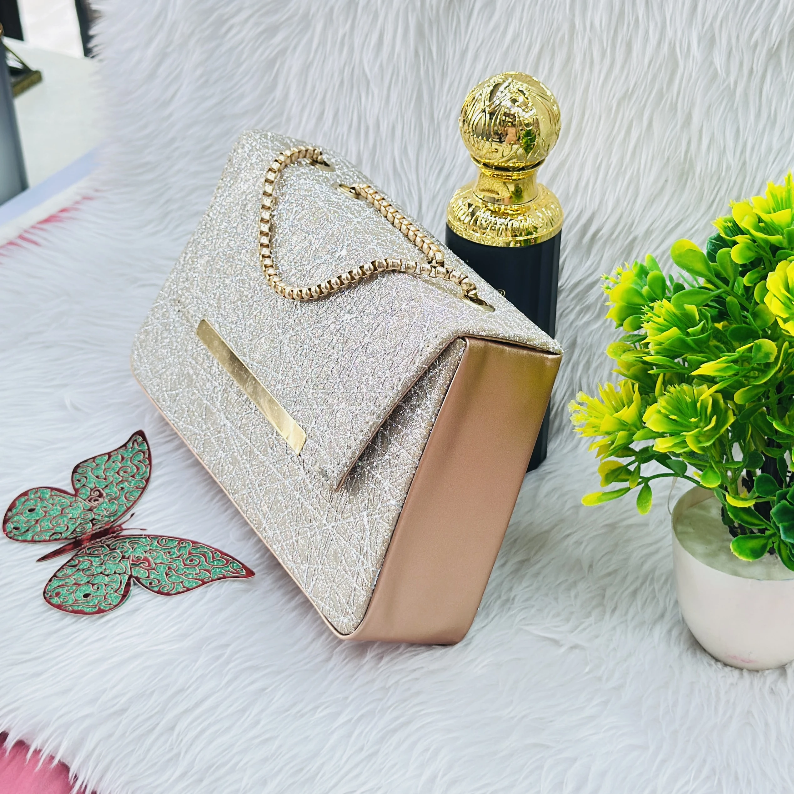 Gold glitter evening clutch or sling bag